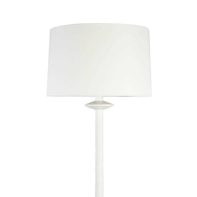 Matte White Linen Shade Floor Lamp with Polished Brass Accents