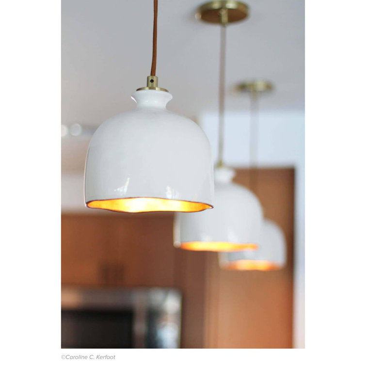 Bianca 8" Gloss White & Gold Ceramic Mini Pendant Light