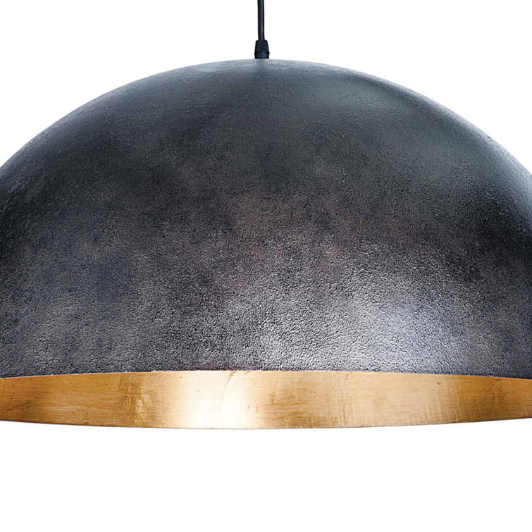 Large Blackened Steel Dome Pendant with Gold Interior