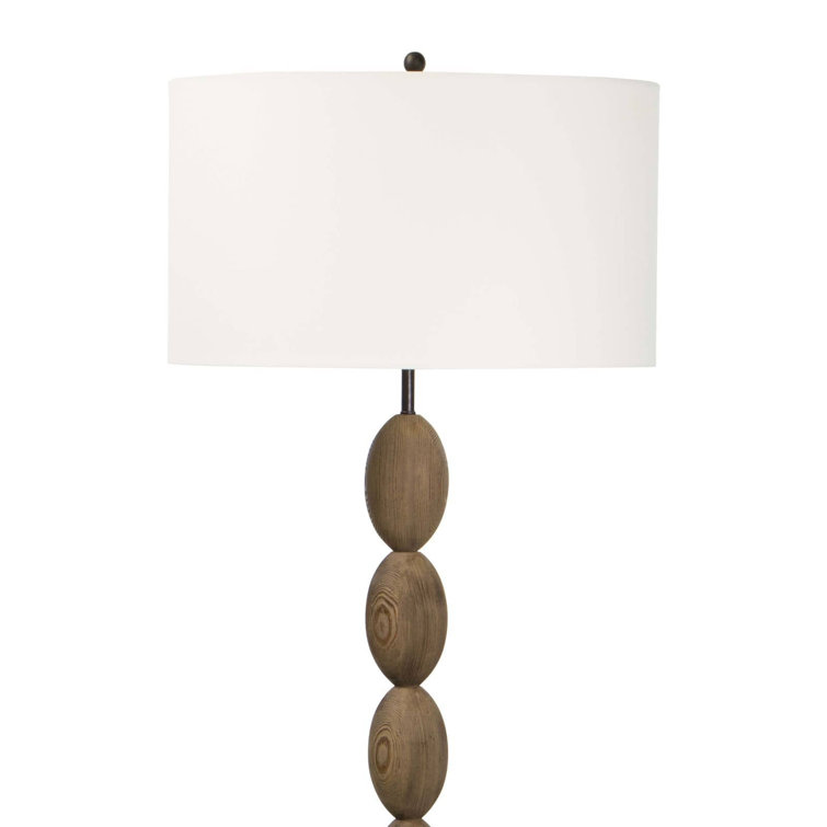 Coastal Birch Wood Buoy Floor Lamp with Linen Shade