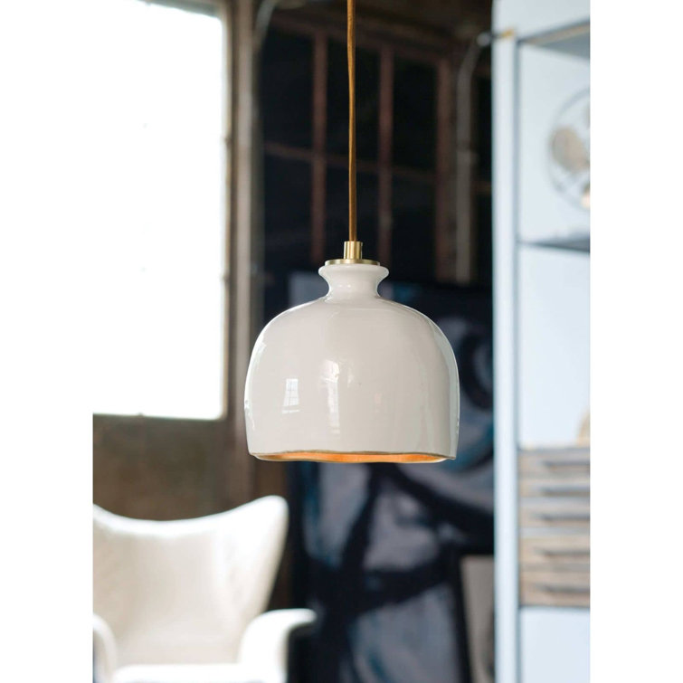 Bianca 8" Gloss White & Gold Ceramic Mini Pendant Light