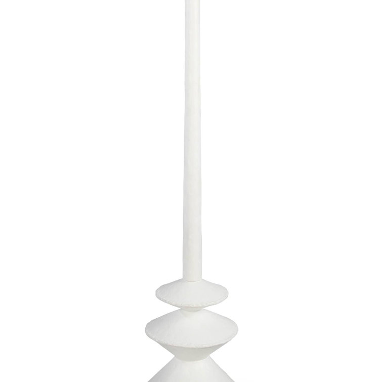 Matte White Linen Shade Floor Lamp with Polished Brass Accents