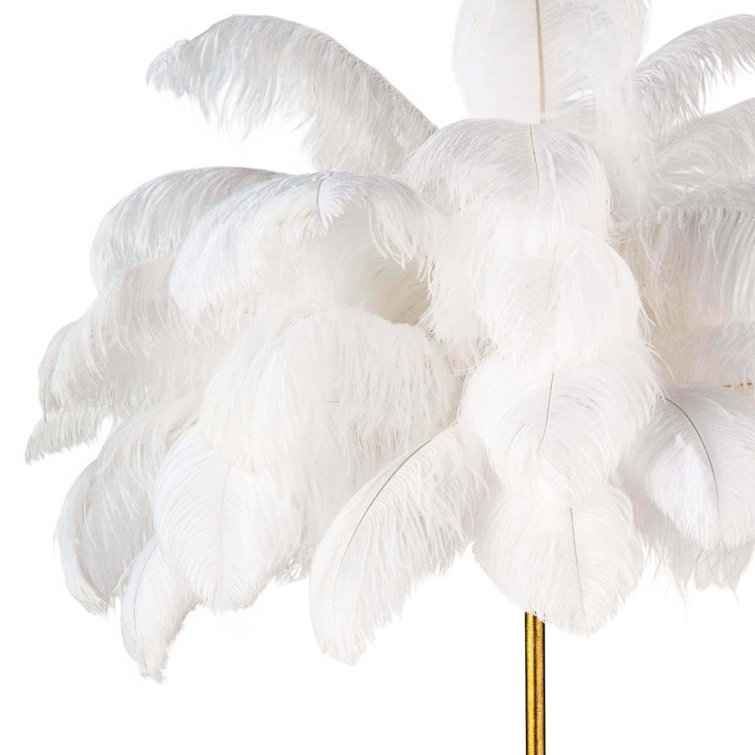 Tall Gold Leaf Floor Lamp with White Feather Shade