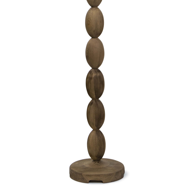 Coastal Birch Wood Buoy Floor Lamp with Linen Shade