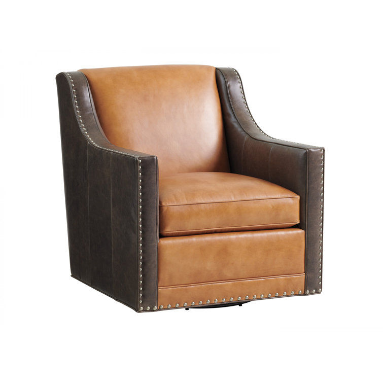 Walnut Finish Hayward Luxe Leather Swivel Accent Chair