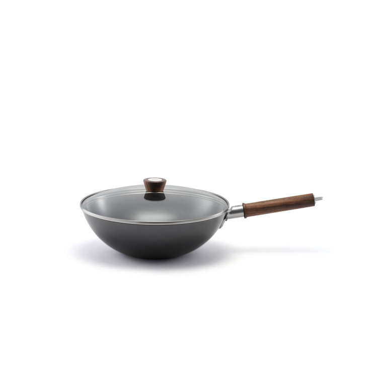 Zwilling 12-Inch Black Carbon Steel Wok with Walnut Handle