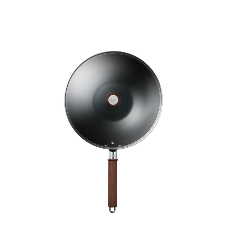 Zwilling 12-Inch Black Carbon Steel Wok with Walnut Handle