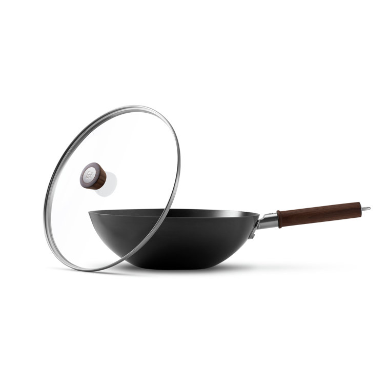 Zwilling 12-Inch Black Carbon Steel Wok with Walnut Handle