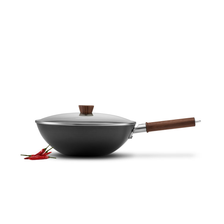 Zwilling 12-Inch Black Carbon Steel Wok with Walnut Handle