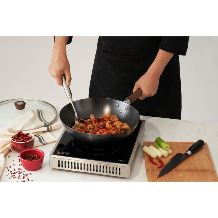 Zwilling 12-Inch Black Carbon Steel Wok with Walnut Handle