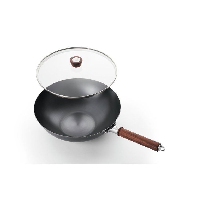 Zwilling 12-Inch Black Carbon Steel Wok with Walnut Handle
