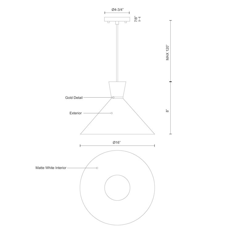 Black and Gold Aluminum Conical Pendant Light