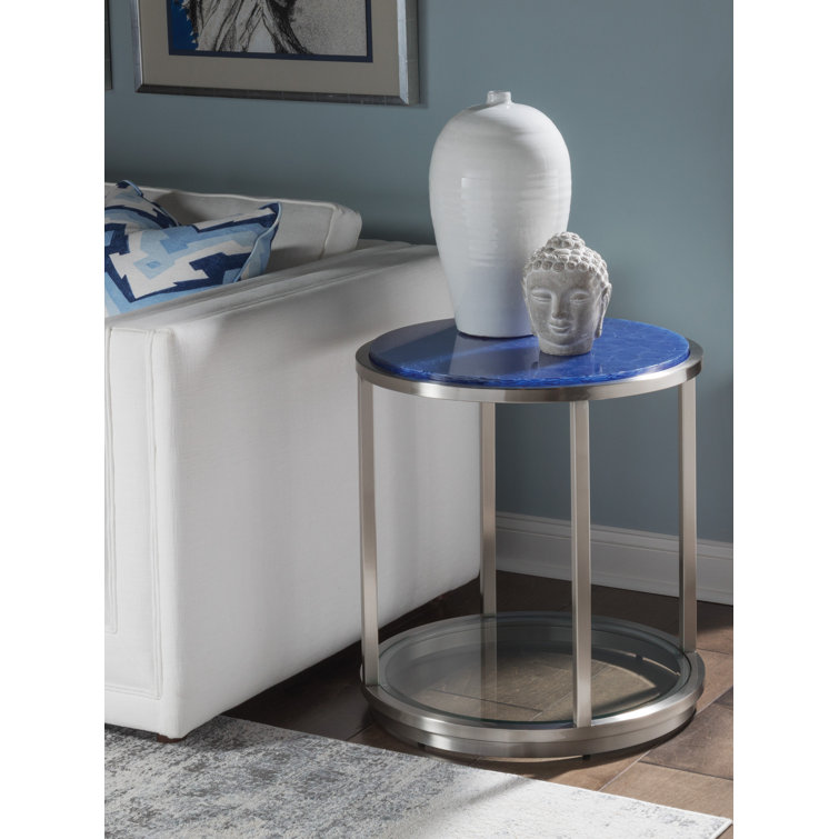 Contemporary Ultramarine 24" Metal & Glass Round End Table