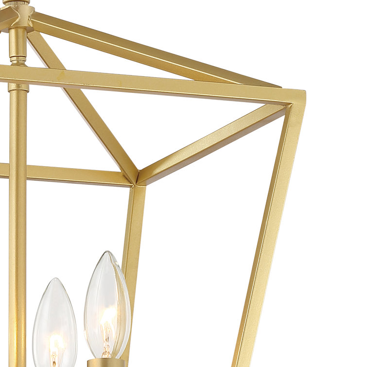 Satin Brass Geometric Lantern Chandelier with Candle-Style Lights