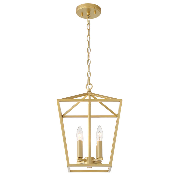 Satin Brass Geometric Lantern Chandelier with Candle-Style Lights
