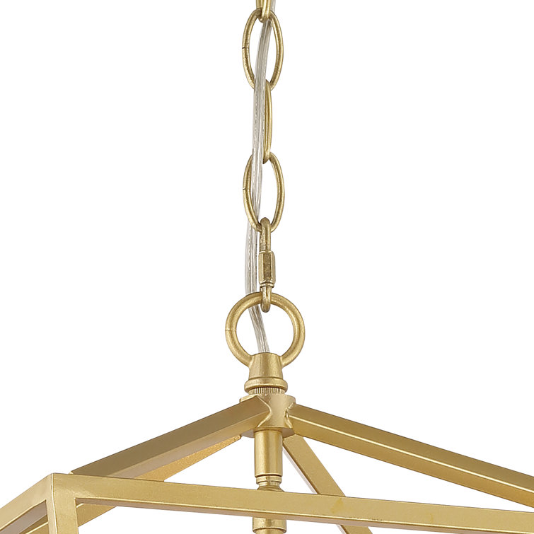 Satin Brass Geometric Lantern Chandelier with Candle-Style Lights