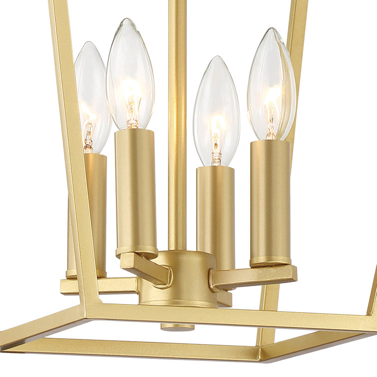 Satin Brass Geometric Lantern Chandelier with Candle-Style Lights