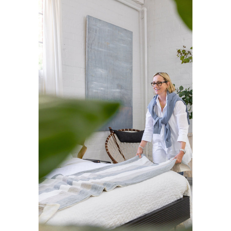 Queen Knitted Beige Cotton Throw Blanket