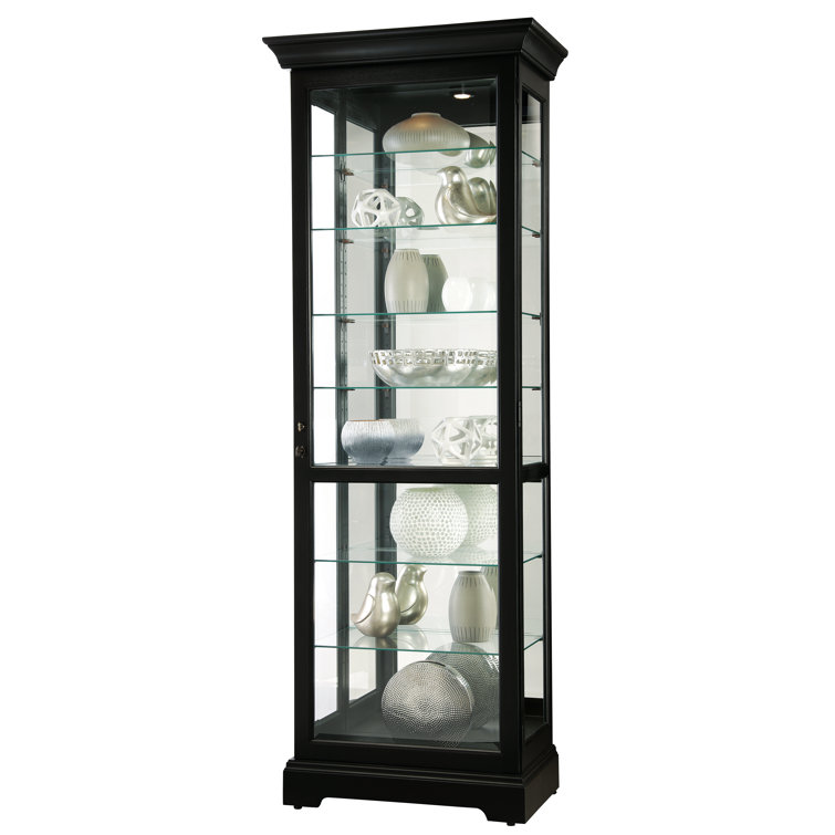 Traditional Black Satin Lighted Curio Cabinet with Adjustable Shelves