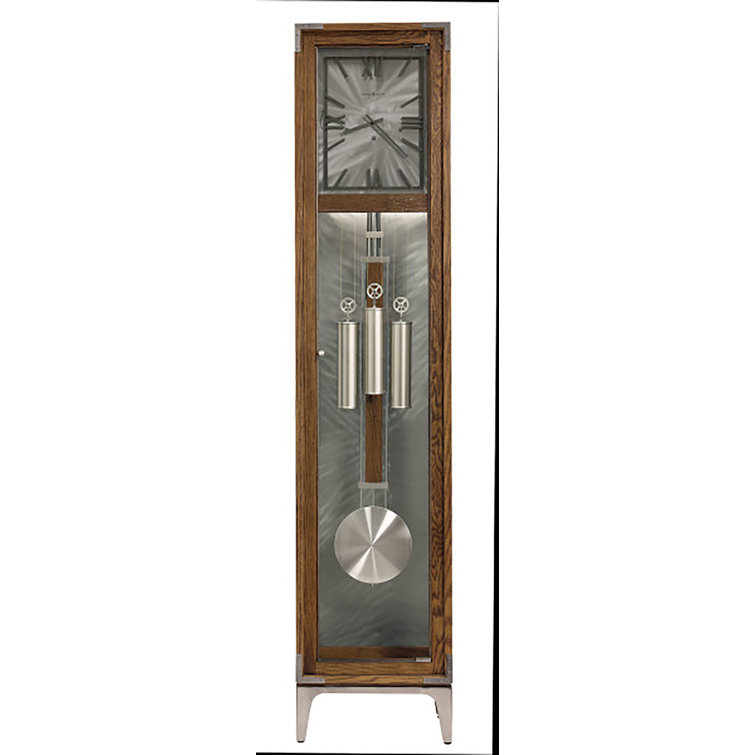 Brown Oak and Nickel Transitional Grandfather Clock