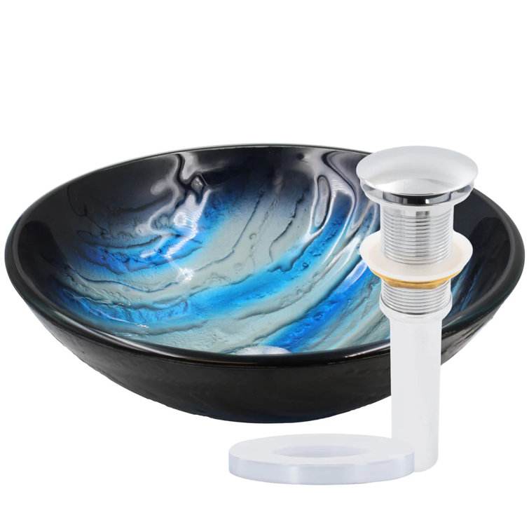 16.5'' Blue and Silver Textured Glass Round Vessel Sink
