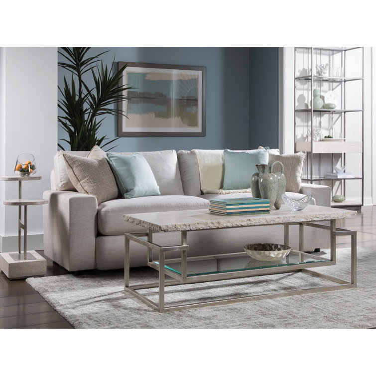 Contemporary Theo Rectangular Beige Travertine Cocktail Table