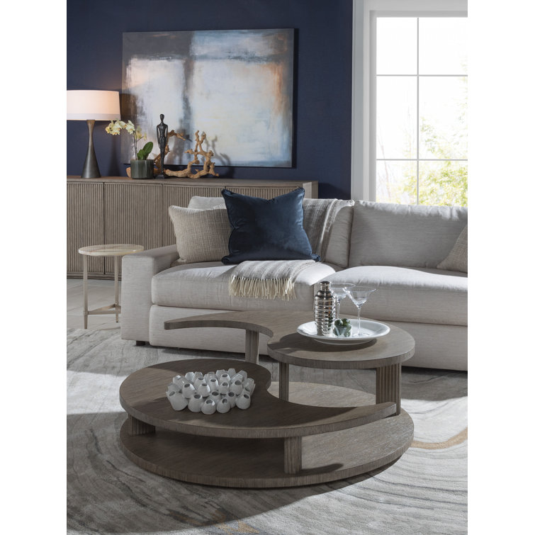 Cappuccino Grey Oak Fluted Round Cocktail Table 44" Modern Design