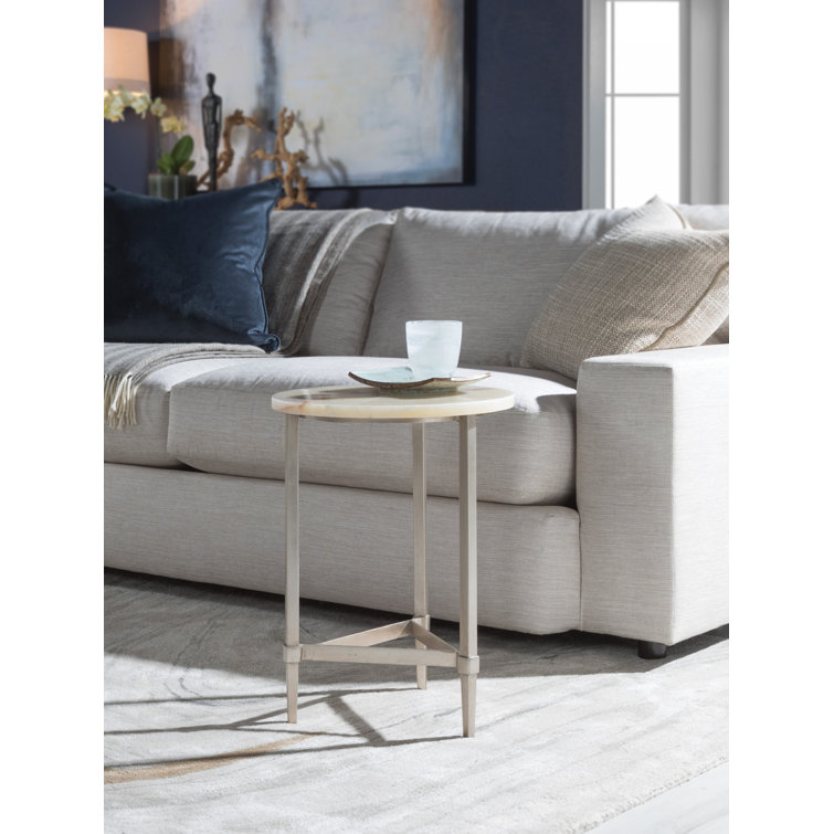 Beige Round Onyx and Metal Side Table