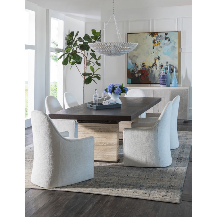 Contemporary Mocha Brown Extendable Dining Table with Travertine Base