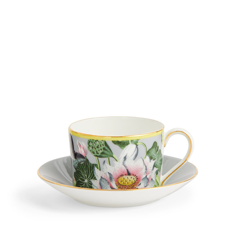 Boho-Chic Fine Bone China Teacup & Saucer Set with Gold Trim