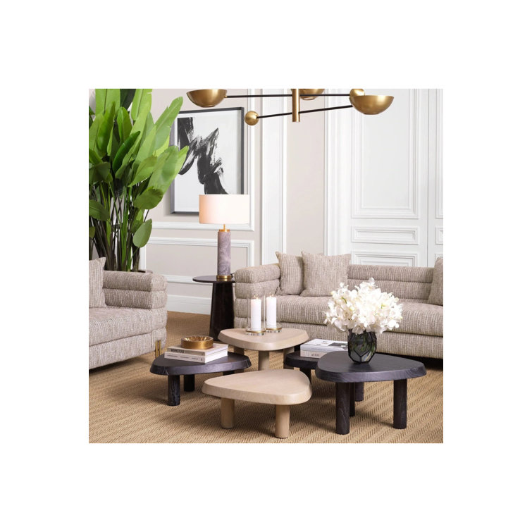 Scandinavian-Inspired Pebble-Shaped Brown Wooden Coffee Table