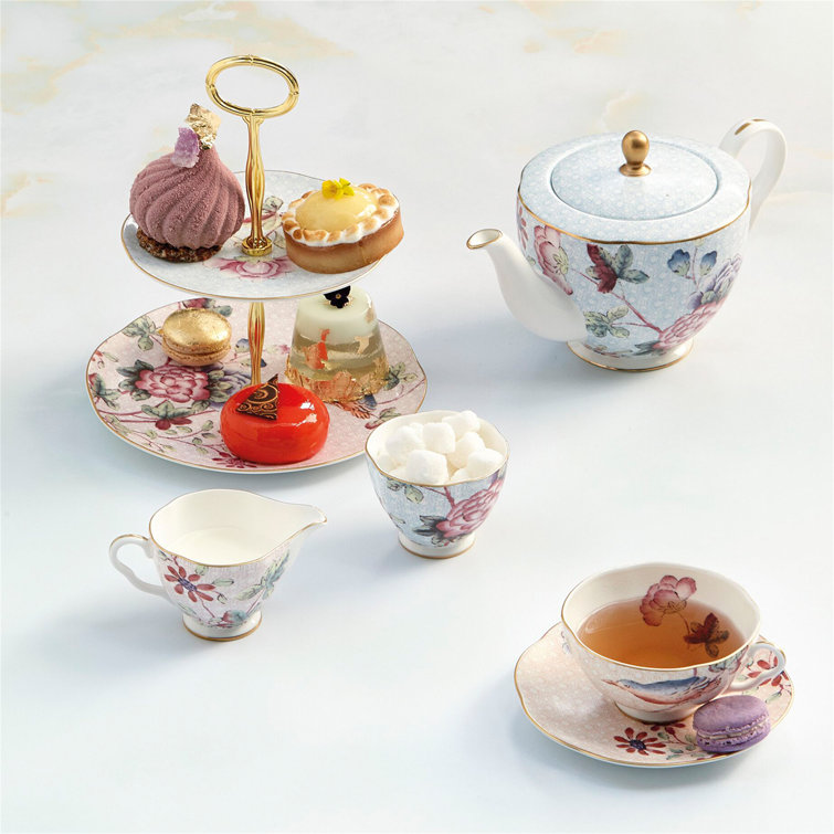 Peach Floral Fine Bone China Teacup and Saucer Set