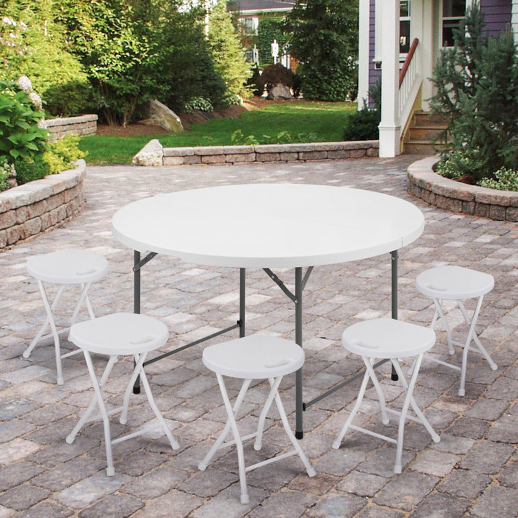 White Round Foldable Plastic Table with Steel Frame