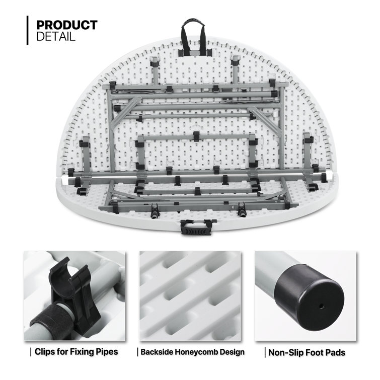 White Round Foldable Plastic Table with Steel Frame