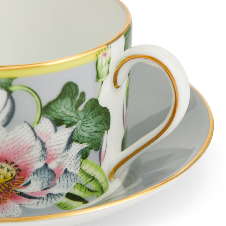 Boho-Chic Fine Bone China Teacup & Saucer Set with Gold Trim