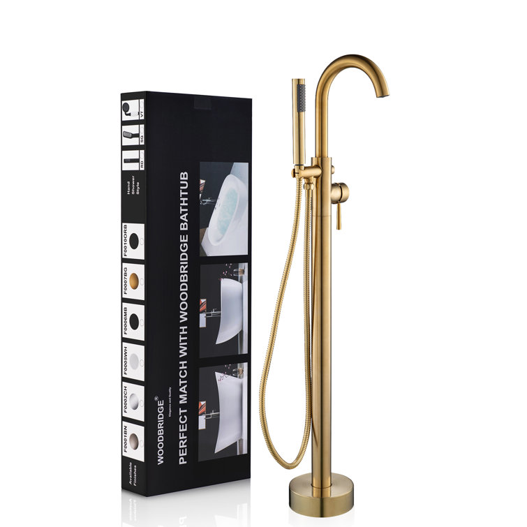 Brushed Gold Freestanding Tub Filler Faucet with Hand Shower