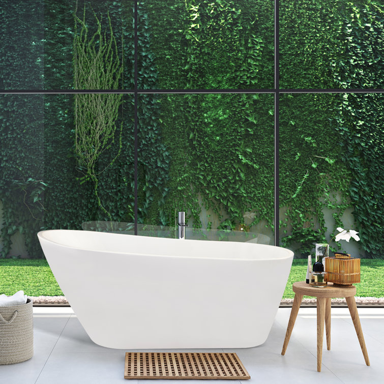 Shaia 67'' White Acrylic Freestanding Soaking Bathtub