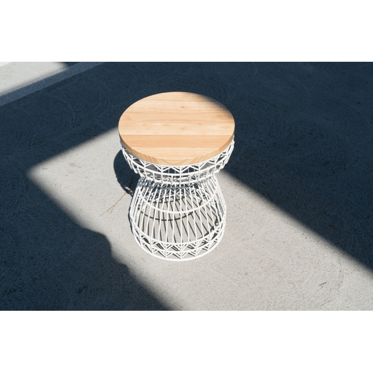 Compact White Oak & Iron Hourglass Accent Stool