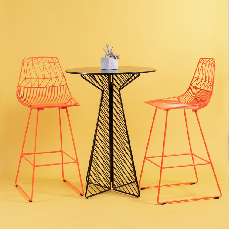 Saddle Style Orange Metal Leather Bar Stool, 30 in