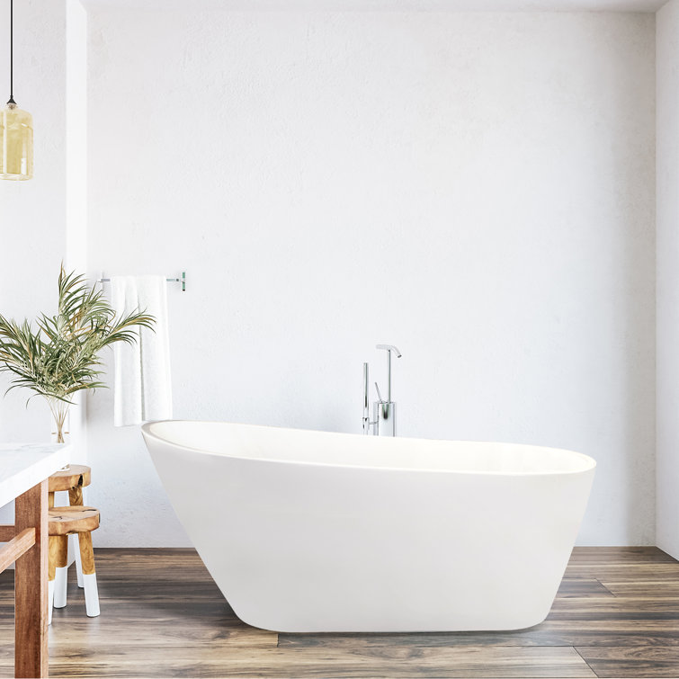 Shaia 67'' White Acrylic Freestanding Soaking Bathtub