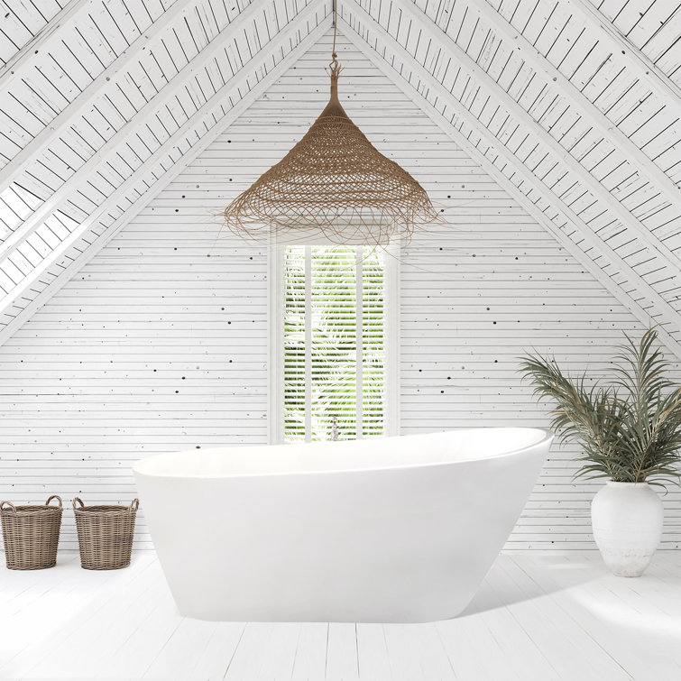 Shaia 67'' White Acrylic Freestanding Soaking Bathtub