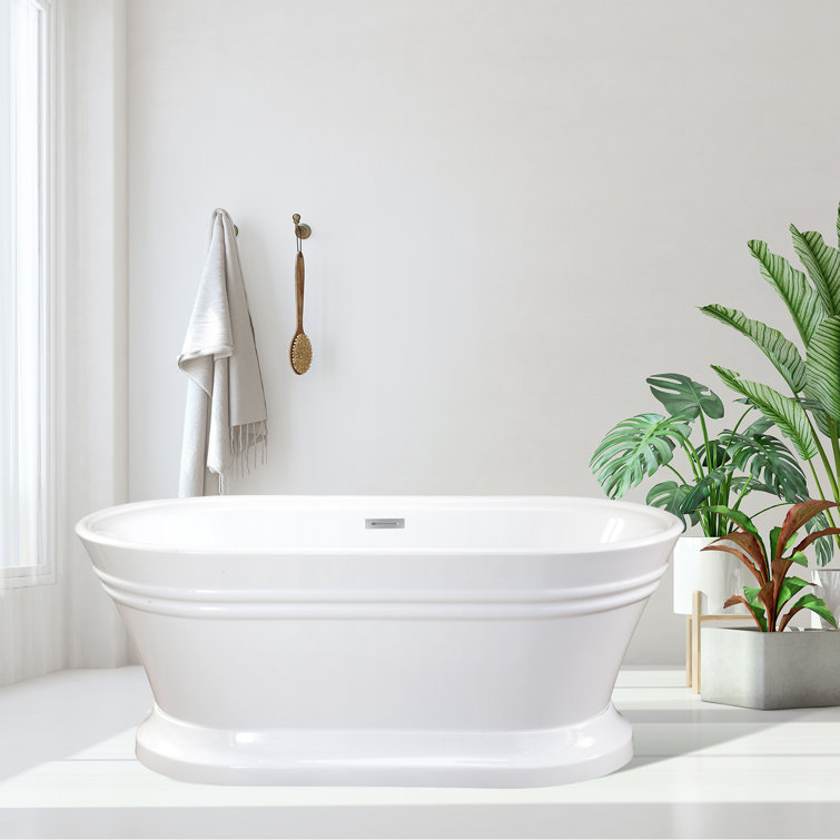 Solace 59.1'' White Freestanding Acrylic Soaking Bathtub