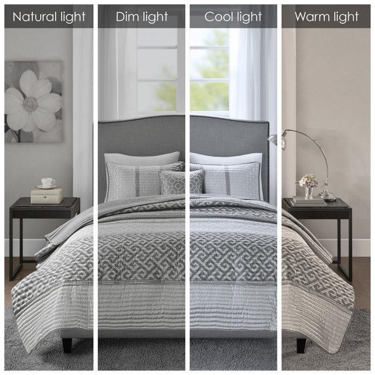 Gray King Reversible Microfiber Jacquard Quilt Set