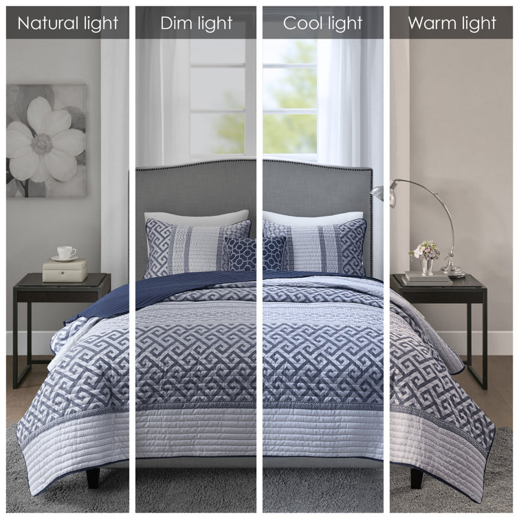 Navy Reversible Microfiber Full Quilt Set with Decorative Pillow
