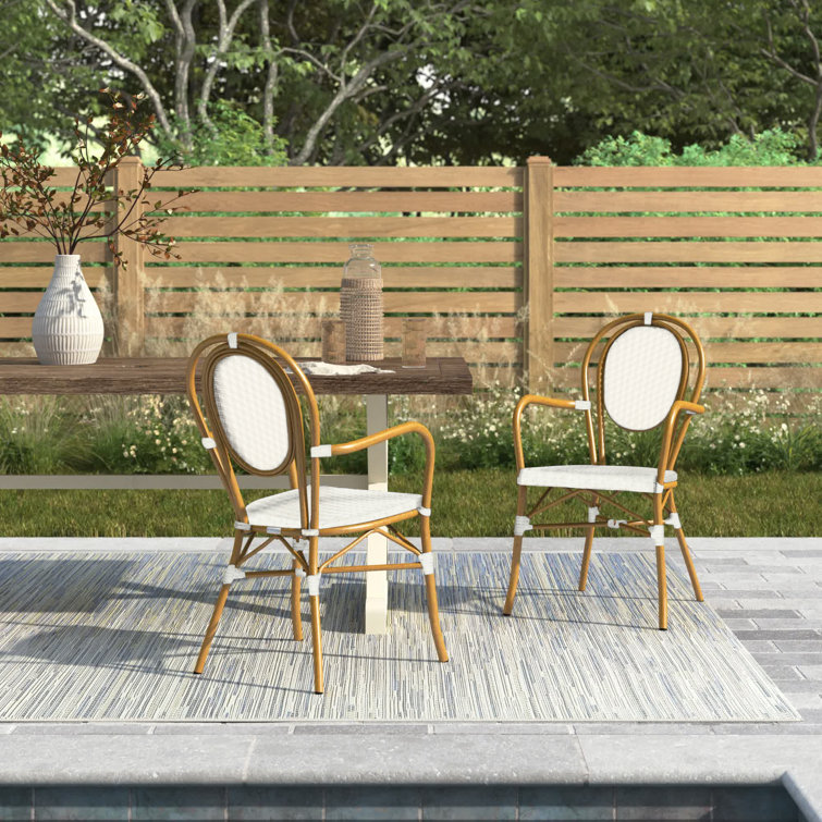 Rosen White and Tan Wicker Bistro Arm Chair Set