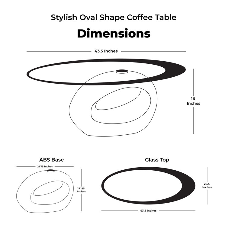 White Oval Glass Top Coffee Table with Abstract Base