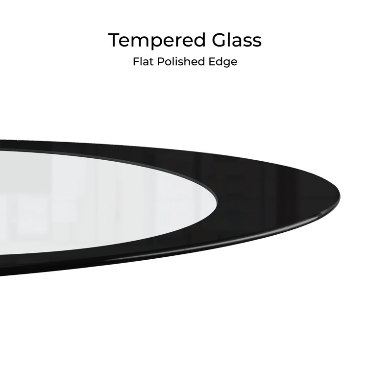 Modern Oval Black Glass Top Coffee Table with Asymmetric Wood Base
