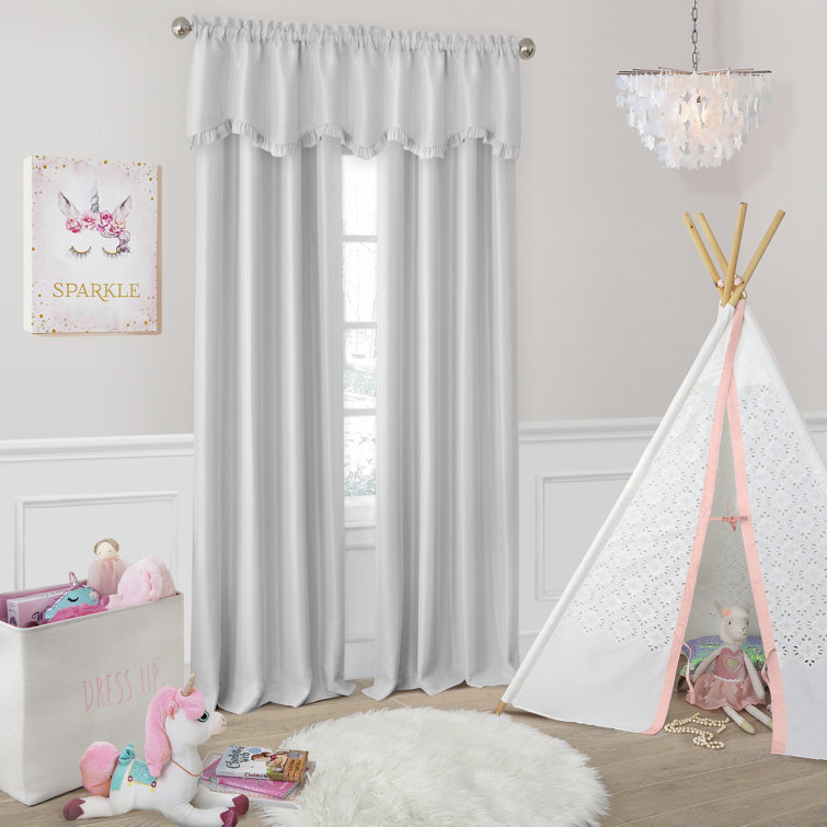 Pearl Gray Faux Silk Blackout Rod Pocket Kids Curtain Panel
