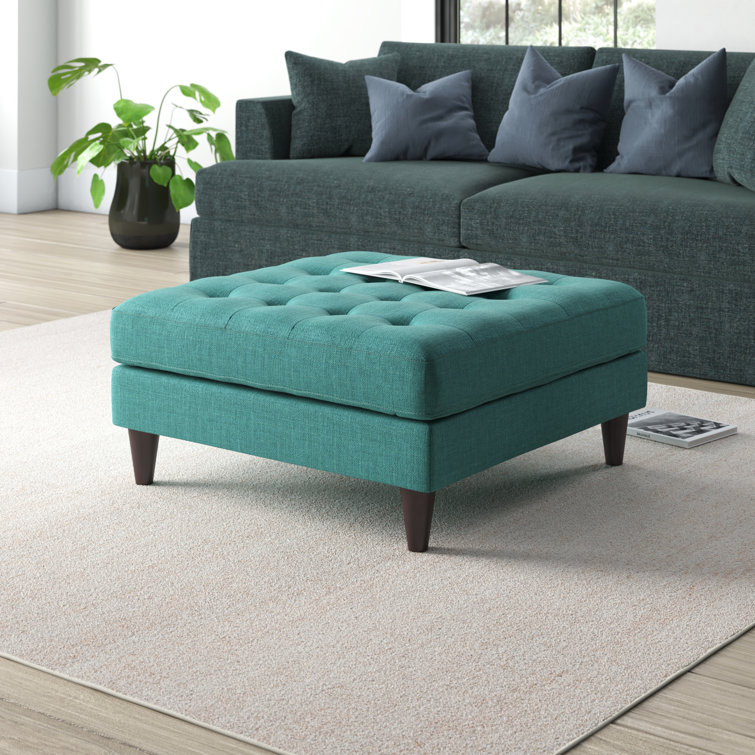 Azure Blue Tufted Polyester Cocktail Ottoman, 35.5"