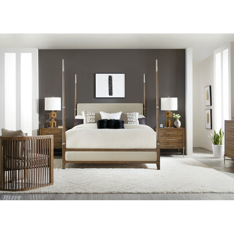 Chapman Taupe Upholstered California King Four Poster Bed